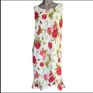 Vintage Teddi Cream Floral Roses Sleeveless Ruffle Hem‎ Dress Size 14